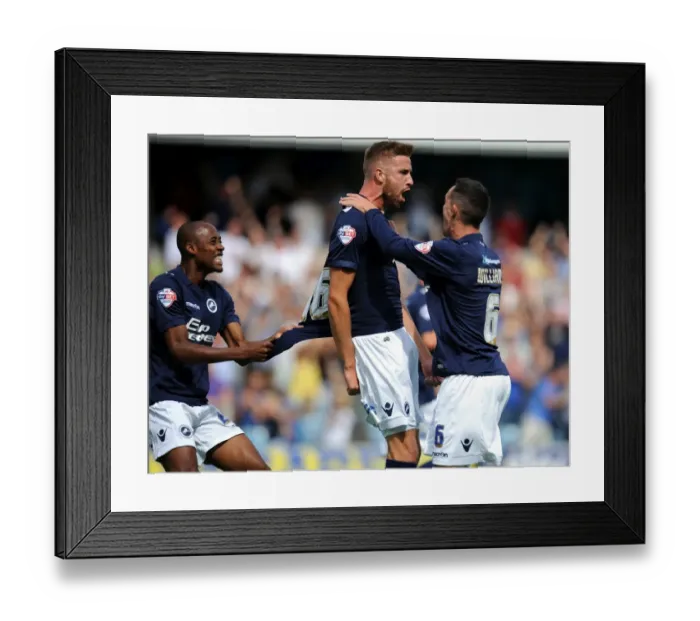 Framed Print : Millwall's Beevers Scores Opener in Championship Clash vs Leeds United at The New Den