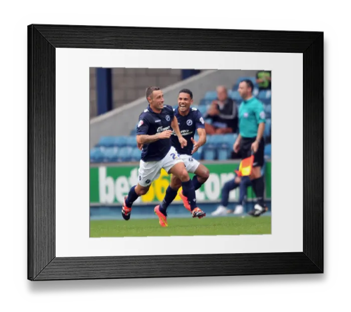 Framed Print : Scott McDonald Scores First Goal for Millwall: Jubilant Celebration with Team Mates against Blackpool in Sky Bet Championship Match Framed Print : Scott McDonald Scores First Goal for Millwall: Jubilant Celebration with Team Mates against Blackpool in Sky Bet Championship Match