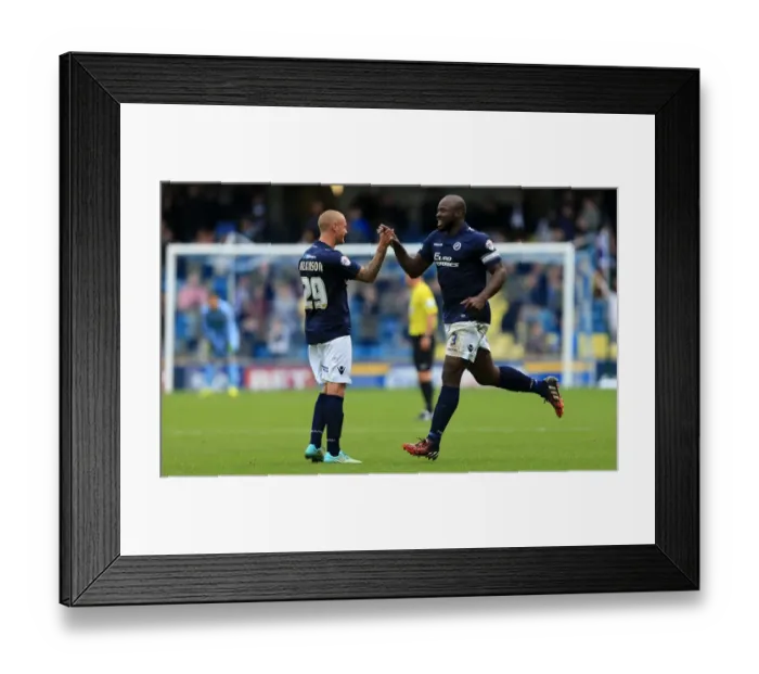 Framed Print : Millwall's Danny Shittu and Andy Wilkinson Celebrate Goal Against Cardiff City in Sky Bet Championship Framed Print : Millwall's Danny Shittu and Andy Wilkinson Celebrate Goal Against Cardiff City in Sky Bet Championship