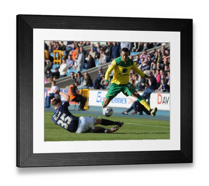 Framed Print : Sid Nelson vs Martin Olsson: Intense Tackle in Millwall vs Norwich City Championship Clash at The Den