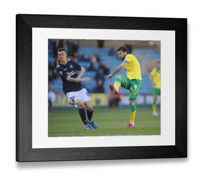 Framed Print : Bradley Johnson's Shot at Millwall's The Den - Sky Bet Championship: Millwall vs Norwich City Framed Print : Bradley Johnson's Shot at Millwall's The Den - Sky Bet Championship: Millwall vs Norwich City