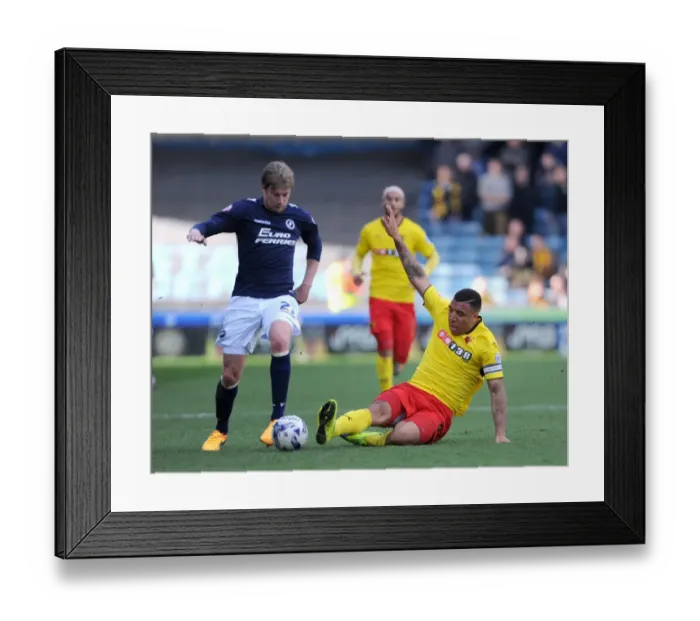 Framed Print : Millwall vs. Watford: Troy Deeney vs. Dan Harding - Intense Championship Clash at The New Den Framed Print : Millwall vs. Watford: Troy Deeney vs. Dan Harding - Intense Championship Clash at The New Den