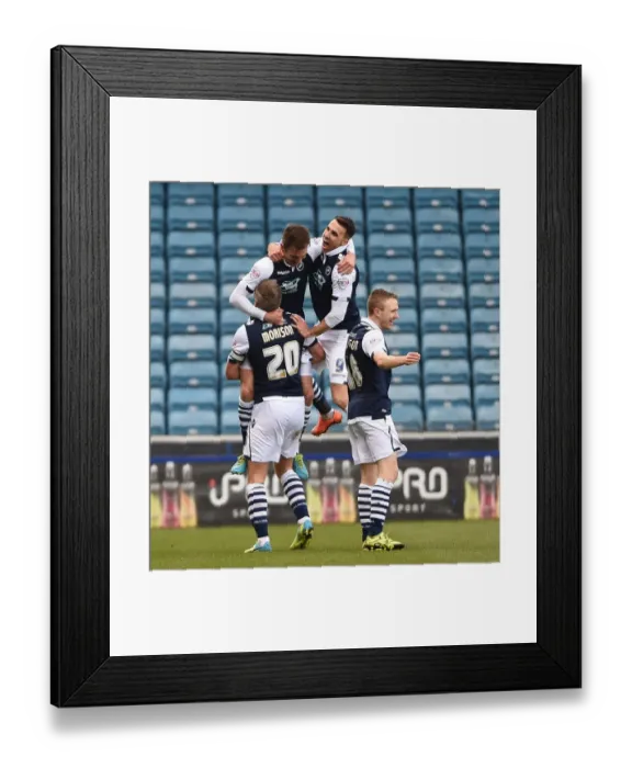 Framed Print : Millwall's Jed Wallace Scores Second Goal: Celebrating at The Den (Sky Bet League One - Millwall vs Blackpool)