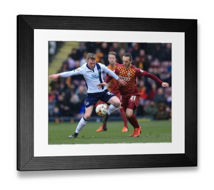 Framed Print : Battle for Supremacy: Thorpe vs. O'Brien in Sky Bet League One Clash between Bradford City and Millwall