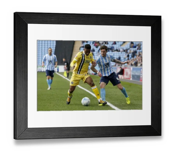 Framed Print : Mahlen Romeo vs. Romain Vincelot: Intense Rivalry in Sky Bet League One Clash between Coventry City and Millwall (2015-16) Framed Print : Mahlen Romeo vs. Romain Vincelot: Intense Rivalry in Sky Bet League One Clash between Coventry City and Millwall (2015-16)
