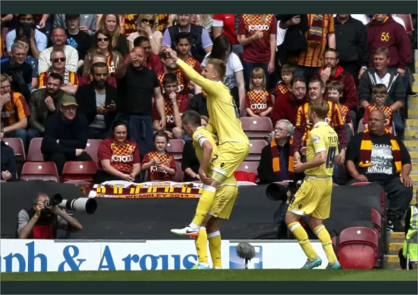 Millwall's Steve Morison and Byron Webster Celebrate Second Goal in Sky Bet League One Play-Off Semifinal vs. Bradford City (2015-16)