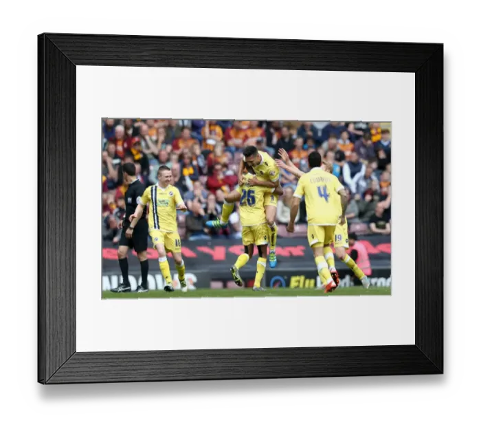 Framed Print : Millwall's Joel Martinez Scores Hat-trick in Sky Bet League One Play-Off First Leg Against Bradford City (2015-16)