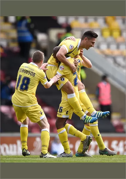 Millwall's Joe Martin Celebrates Third Goal in Sky Bet League One Play-Off First Leg vs. Bradford City (2015-16)