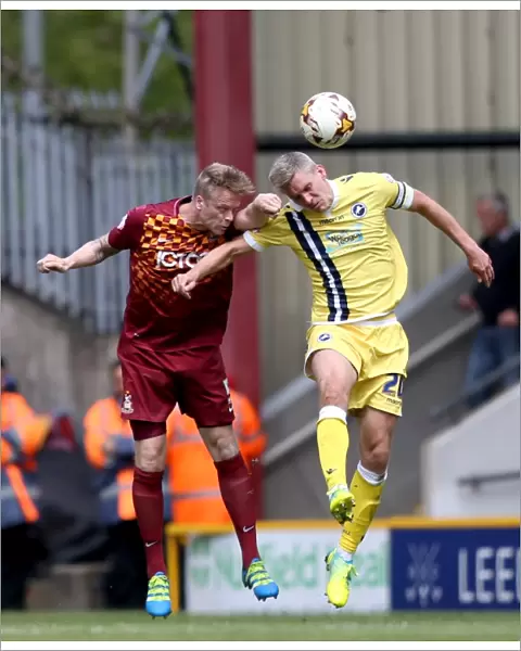 Bradford City vs Millwall: Intense Aerial Battle Between Steve Morison and Nathan Clarke in Play-Off First Leg