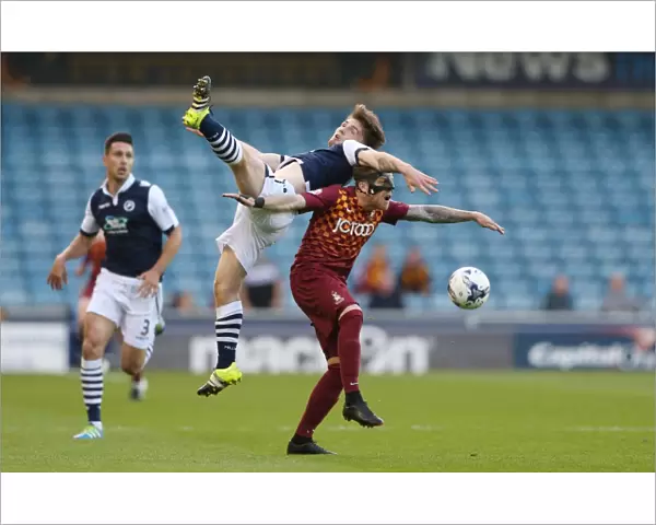 Millwall vs Bradford City: Intense Moment between Ben Thompson and Billy Clarke in Sky Bet League One Play-Off Semi-Final Second Leg