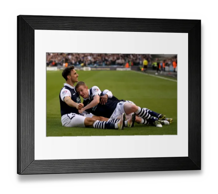 Framed Print : Millwall's Lee Gregory and Shane Ferguson Celebrate First Goal in Sky Bet League One Play-Off Semi-Final against Bradford City