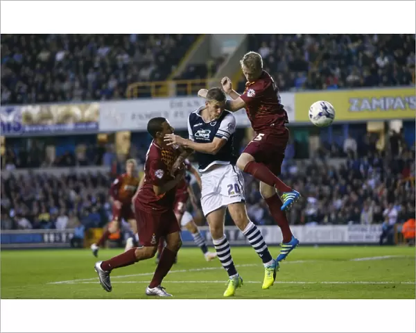 Intense Moment: Morison, Meredith, and Clarke in Millwall vs. Bradford City Sky Bet League One Play-Off Semi-Final Second Leg