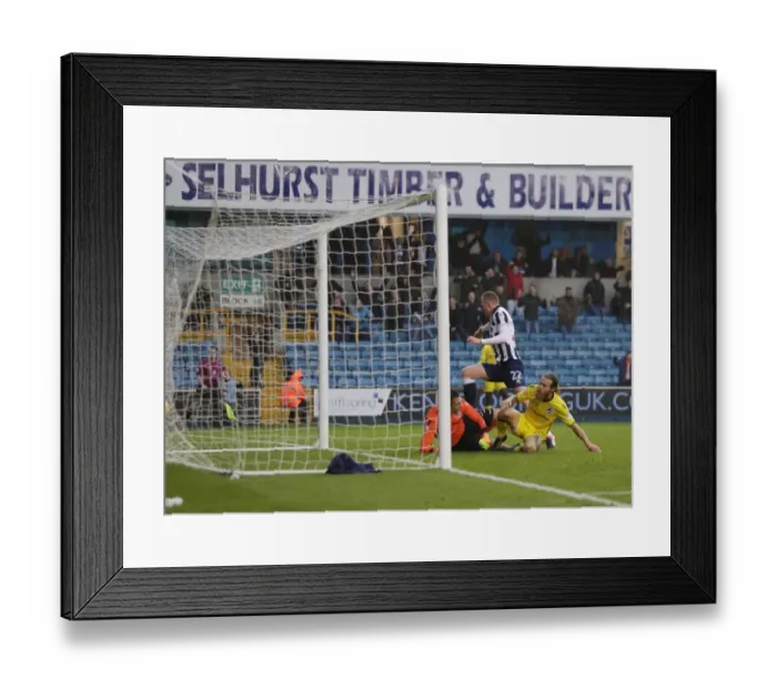 Framed Print : Millwall's Aiden O'Brien Scores First Goal Against Bristol Rovers at The Den Framed Print : Millwall's Aiden O'Brien Scores First Goal Against Bristol Rovers at The Den