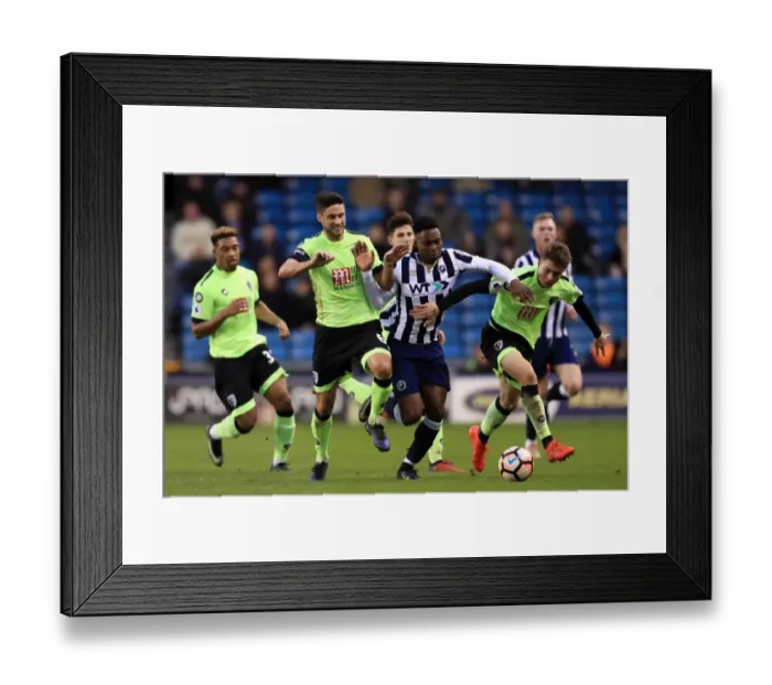 Framed Print : Intense Rivalry: Millwall vs. AFC Bournemouth in the Emirates FA Cup Third Round - Fred Onyedinma and Andrew Surman Clash for Possession