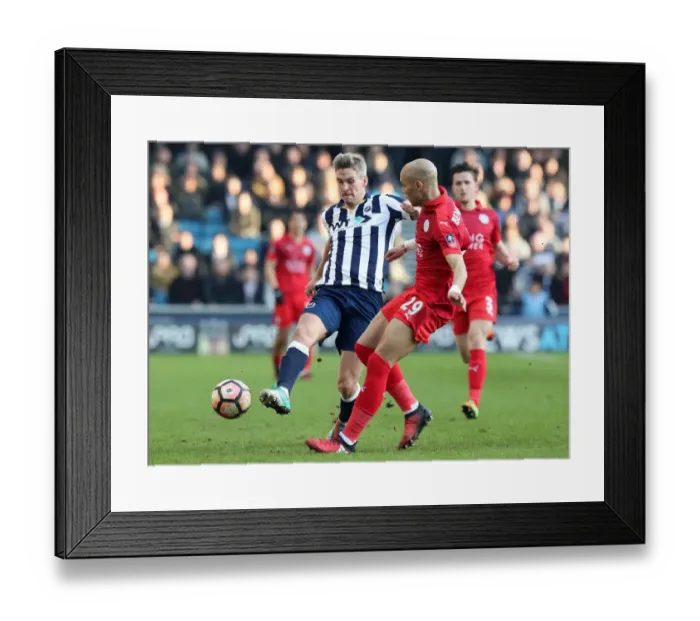 Framed Print : Millwall vs Leicester City: FA Cup Fifth Round Clash - Steve Morison vs Yohan Benalouane Battle Framed Print : Millwall vs Leicester City: FA Cup Fifth Round Clash - Steve Morison vs Yohan Benalouane Battle