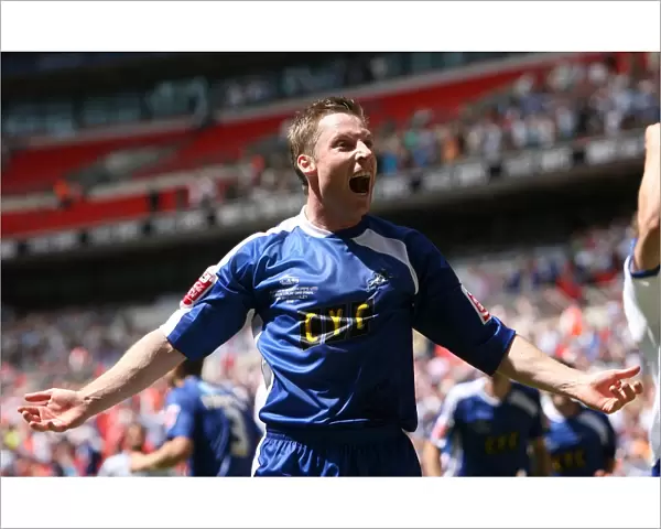 Neil Harris Celebrates Millwall's Second Goal in Football League One Play-Off Final at Wembley Stadium Against Scunthorpe United