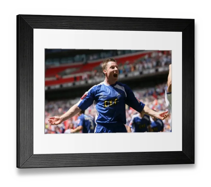 Framed Print : Neil Harris Celebrates Millwall's Second Goal in Football League One Play-Off Final at Wembley Stadium Against Scunthorpe United Framed Print : Neil Harris Celebrates Millwall's Second Goal in Football League One Play-Off Final at Wembley Stadium Against Scunthorpe United