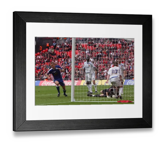 Framed Print : Millwall's Paul Robinson Scores Opening Goal in League One Play-Off Final at Wembley Stadium vs Swindon Town