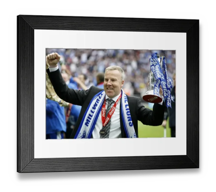 Framed Print : Millwall's Promising Triumph: Kenny Jackett and The Lions Rejoice over League One Promotion at Wembley (The Celebration)