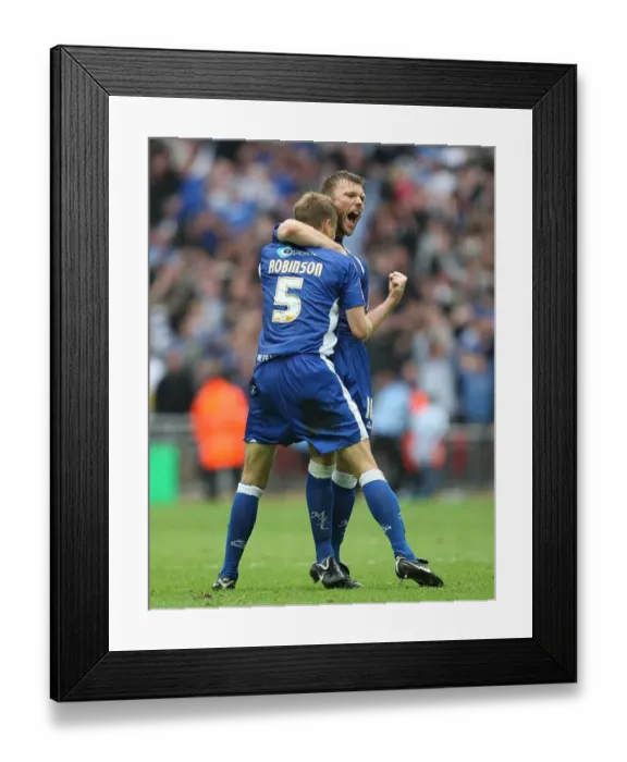 Framed Print : Millwall's Euphoric Moment: Paul Robinson and Darren Ward React to Play-Off Final Victory at Wembley (vs Swindon Town, Football League One) Framed Print : Millwall's Euphoric Moment: Paul Robinson and Darren Ward React to Play-Off Final Victory at Wembley (vs Swindon Town, Football League One)