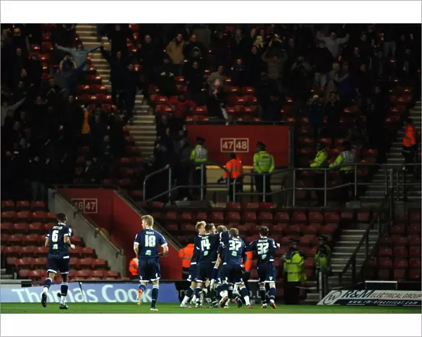 Millwall Celebrates Third Goal: FA Cup Fourth Round Replay Win Against Southampton (February 7, 2012, St Mary's Stadium)