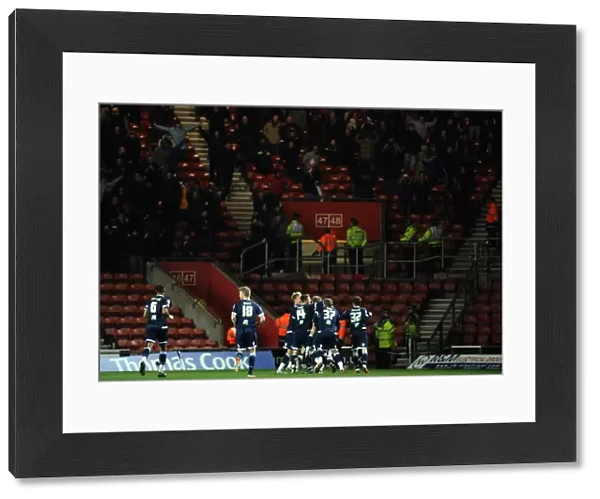 Millwall Celebrates Third Goal: FA Cup Fourth Round Replay Win Against Southampton (February 7, 2012, St Mary's Stadium)