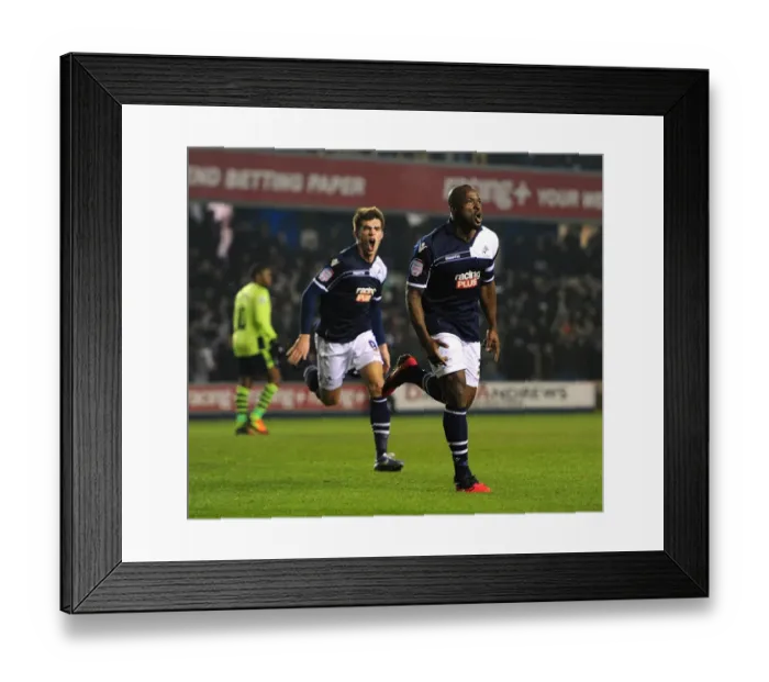 Framed Print : Millwall's Danny Shittu Celebrates Opening Goal Against Aston Villa in FA Cup Fourth Round Framed Print : Millwall's Danny Shittu Celebrates Opening Goal Against Aston Villa in FA Cup Fourth Round