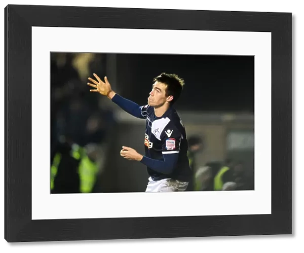 Millwall's John Marquis Celebrates Second Goal Against Aston Villa in FA Cup Fourth Round at The Den