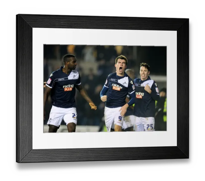 Framed Print : Millwall's John Marquis: The Shocking Moment of His FA Cup-Winning Second Goal Against Aston Villa (25-01-2013) Framed Print : Millwall's John Marquis: The Shocking Moment of His FA Cup-Winning Second Goal Against Aston Villa (25-01-2013)