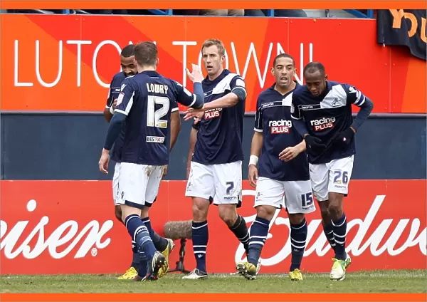 Millwall's Rob Hulse Scores Second Goal, Celebrates with Team-mates in FA Cup Fifth Round Clash vs. Luton Town (16-02-2013)
