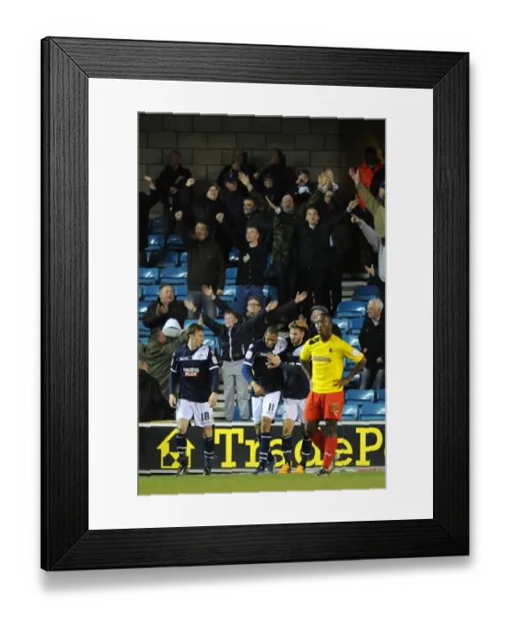 Framed Print : Millwall's Shaun Batt Scores First Goal in Championship Clash Against Watford at The Den Framed Print : Millwall's Shaun Batt Scores First Goal in Championship Clash Against Watford at The Den