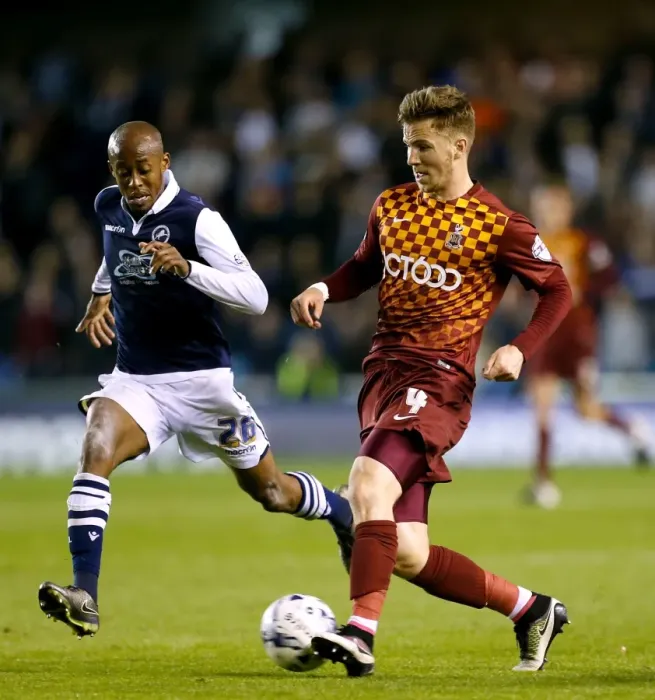 Framed Print : Battle for Supremacy: Abdou vs. Evans in Millwall vs. Bradford City Play-Off Clash Framed Print : Battle for Supremacy: Abdou vs. Evans in Millwall vs. Bradford City Play-Off Clash