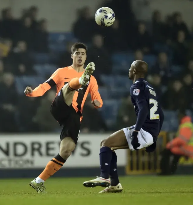 Framed Print : Battle for Supremacy: Abdou vs. Teixeira in Millwall vs. Brighton Championship Clash