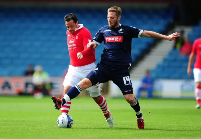 Framed Print : Battle for Supremacy: Millwall's James Henry vs. Nottingham Forest's Andy Reid in the Npower Championship Clash (Millwall v Nottingham Forest, The Den, 13-08-2011) Framed Print : Battle for Supremacy: Millwall's James Henry vs. Nottingham Forest's Andy Reid in the Npower Championship Clash (Millwall v Nottingham Forest, The Den, 13-08-2011)