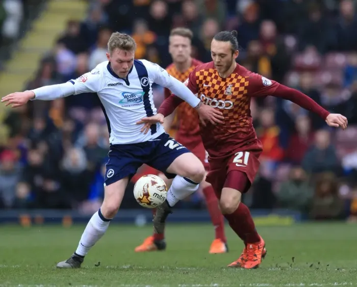 Framed Print : Battle for Supremacy: Thorpe vs. O'Brien in Sky Bet League One Clash between Bradford City and Millwall