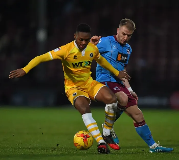 Framed Print : Intense Rivalry: Paddy Madden vs Byron Webster Battle at Glanford Park (Millwall vs Scunthorpe United, Sky Bet League One) Framed Print : Intense Rivalry: Paddy Madden vs Byron Webster Battle at Glanford Park (Millwall vs Scunthorpe United, Sky Bet League One)