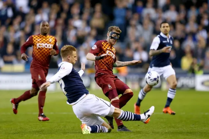 Framed Print : Intense Rivalry: Webster vs. Clarke in the Sky Bet League One Play-Off Semi-Final Clash between Millwall and Bradford City