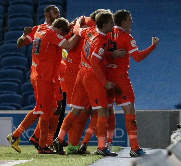 Framed Print : Millwall Celebrate First Goal Against Brighton and Hove Albion in Championship Match at AMEX Stadium Framed Print : Millwall Celebrate First Goal Against Brighton and Hove Albion in Championship Match at AMEX Stadium