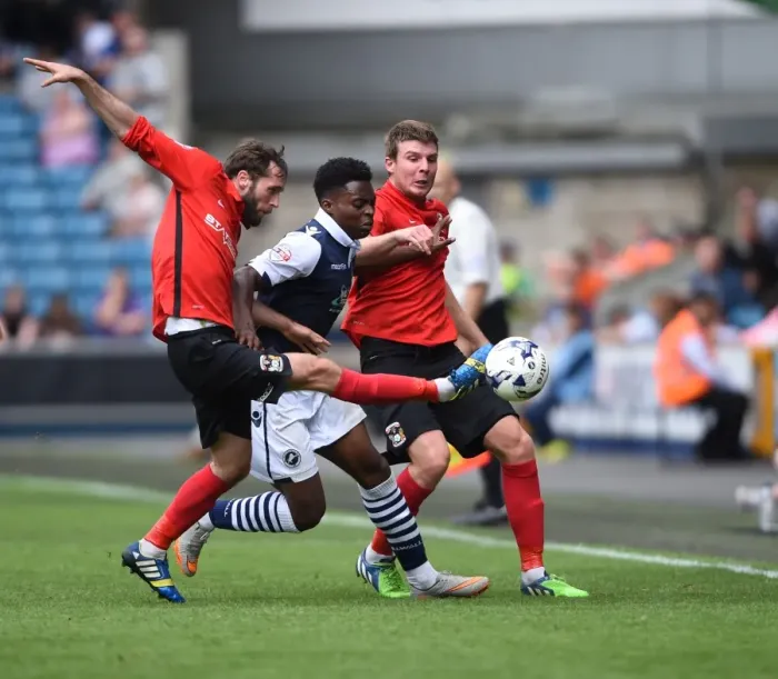 Framed Print : Millwall vs Coventry City: Intense Battle Between Fred Onyedinma and Coventry's Jim O'Brien and Chris Stokes (Sky Bet League One, The New Den) Framed Print : Millwall vs Coventry City: Intense Battle Between Fred Onyedinma and Coventry's Jim O'Brien and Chris Stokes (Sky Bet League One, The New Den)