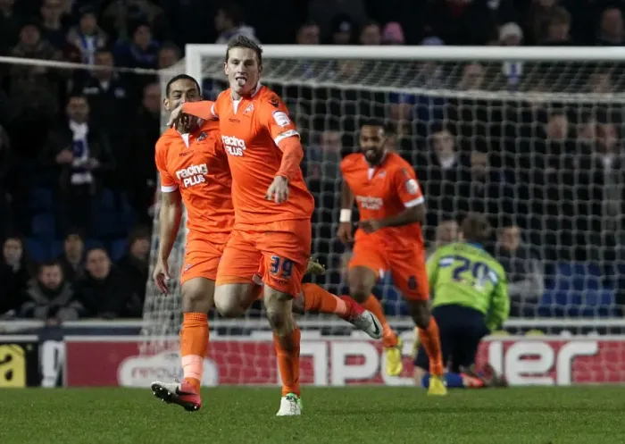 Framed Print : Millwall's Chris Wood Scores Double: Celebrating at AMEX Stadium Against Brighton and Hove Albion (Npower Championship) Framed Print : Millwall's Chris Wood Scores Double: Celebrating at AMEX Stadium Against Brighton and Hove Albion (Npower Championship)