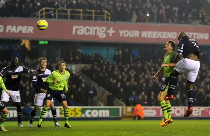 Framed Print : Millwall's Danny Shittu Scores Opening Goal Against Aston Villa in FA Cup Fourth Round at The Den (25-01-2013)
