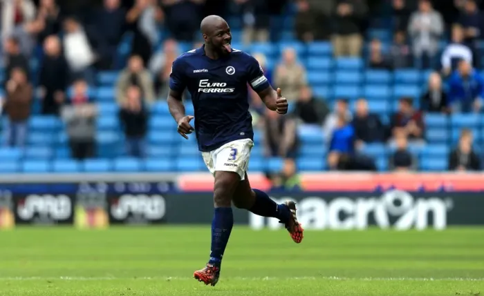 Framed Print : Millwall's Danny Shittu Scores Thriller: Millwall vs. Cardiff City in Sky Bet Championship at The New Den Framed Print : Millwall's Danny Shittu Scores Thriller: Millwall vs. Cardiff City in Sky Bet Championship at The New Den