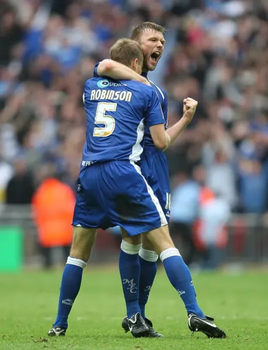 Framed Print : Millwall's Euphoric Moment: Paul Robinson and Darren Ward React to Play-Off Final Victory at Wembley (vs Swindon Town, Football League One) Framed Print : Millwall's Euphoric Moment: Paul Robinson and Darren Ward React to Play-Off Final Victory at Wembley (vs Swindon Town, Football League One)
