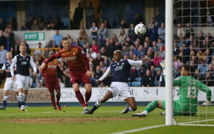 Framed Print : Millwall's Jamie Proctor Scores First Goal in Dramatic Sky Bet League One Play-Off Semi-Final Against Bradford City (2015-16) Framed Print : Millwall's Jamie Proctor Scores First Goal in Dramatic Sky Bet League One Play-Off Semi-Final Against Bradford City (2015-16)