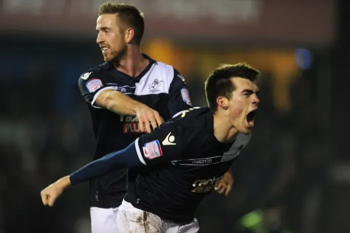 Framed Print : Millwall's John Marquis Celebrates Second Goal in FA Cup Fourth Round Upset Against Aston Villa (The Den, 25-01-2013) Framed Print : Millwall's John Marquis Celebrates Second Goal in FA Cup Fourth Round Upset Against Aston Villa (The Den, 25-01-2013)