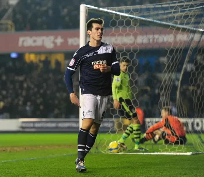 Framed Print : Millwall's John Marquis: Celebrating the Shocking Second Goal Against Aston Villa in FA Cup Round 4 (25-01-2013) Framed Print : Millwall's John Marquis: Celebrating the Shocking Second Goal Against Aston Villa in FA Cup Round 4 (25-01-2013)