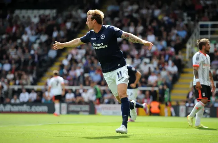 Framed Print : Millwall's Martyn Woolford Scores Opening Goal Against Fulham in Sky Bet Championship Match Framed Print : Millwall's Martyn Woolford Scores Opening Goal Against Fulham in Sky Bet Championship Match