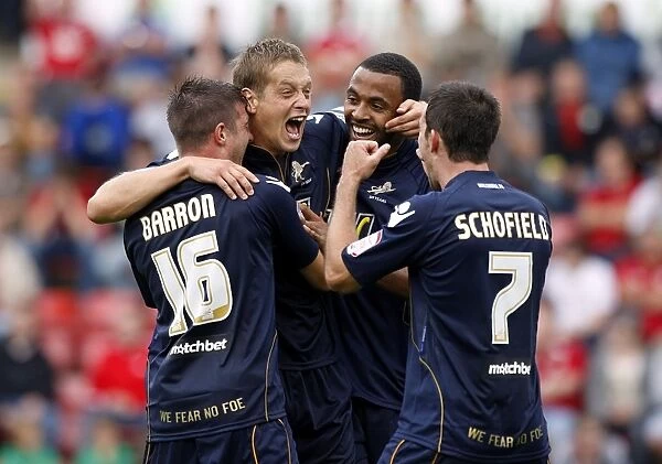 Millwall's Paul Robinson Celebrates Third Goal Against Bristol City in Npower Championship (07-08-2010)