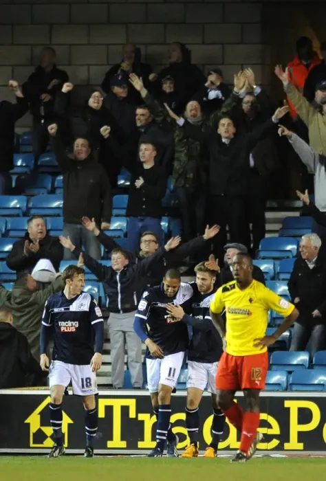 Framed Print : Millwall's Shaun Batt Scores First Goal in Championship Clash Against Watford at The Den Framed Print : Millwall's Shaun Batt Scores First Goal in Championship Clash Against Watford at The Den