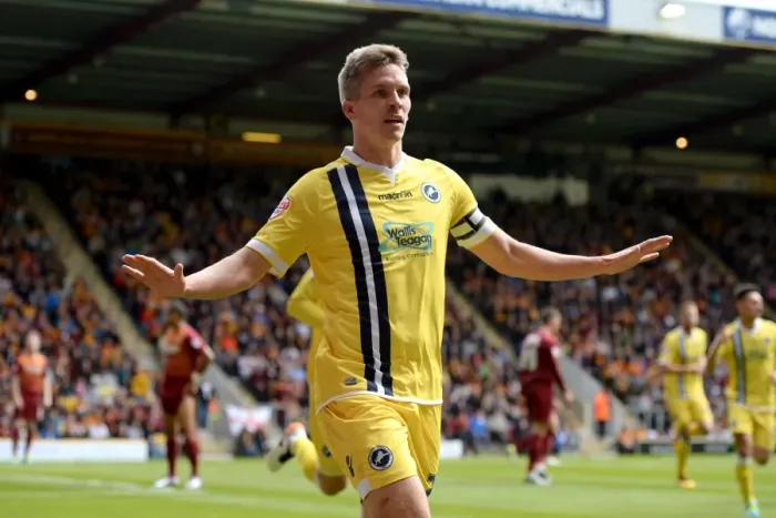 Framed Print : Millwall's Steve Morison Scores Second Goal in Sky Bet League One Play-Off First Leg against Bradford City (2015-16)
